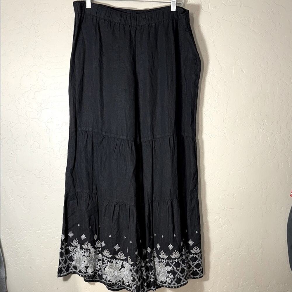 Black Tiered Embroidered Maxi Skirt - Women Pants & Jumpsuits